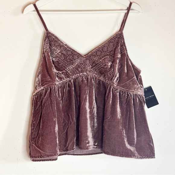 Lucky Brand Tops - Lucky Brand Embroidered Velvet Cami L Rose Taupe NWT